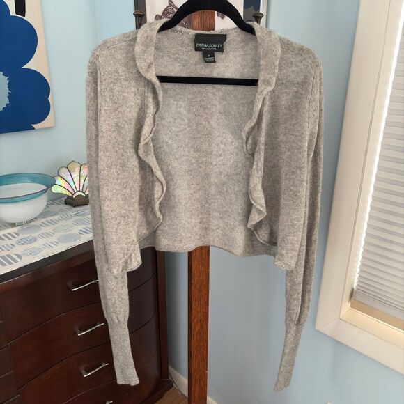 Cynthia Rowley 100% Cashmere Ruffle Shrug Cardigan Light Gray size Medium - Picture 2 of 8